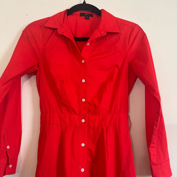 J.Crew Poplin Bright Cerise Cotton Tie Waist Dress size 00 - Picture 5 of 13